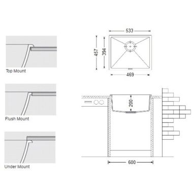 FABIANO Кухонная мойка Quadro 53x46 Beton (8221.301.0118)